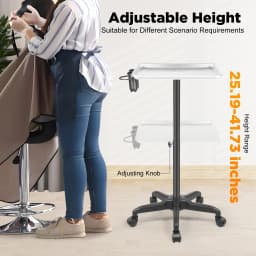 Aluminum Alloy Salon Rolling Tray Adjustable Height with 5 Universal Wheels for Hair Salons, Pet Stores