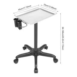 Aluminum Alloy Salon Rolling Tray Adjustable Height with 5 Universal Wheels for Hair Salons, Pet Stores