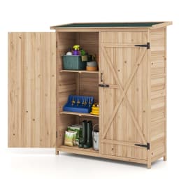 Outdoor Storage Shed, Solid Wood Tool Shed Organizer with Water-Resistant Sloped Asphalt Roof Removable Shelves & Lockable Doors