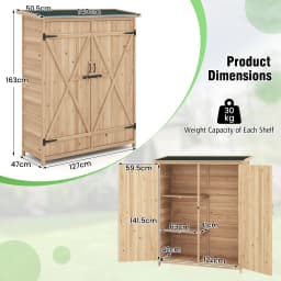 Outdoor Storage Shed, Solid Wood Tool Shed Organizer with Water-Resistant Sloped Asphalt Roof Removable Shelves & Lockable Doors