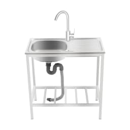 Freestanding Sink with Operation Countertop and Bottom Shelf Stainless Steel Kitchen Single Bowl Sink w/Faucet+Drainpipe 35*31cm