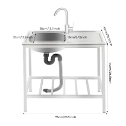 Freestanding Sink with Operation Countertop and Bottom Shelf Stainless Steel Kitchen Single Bowl Sink w/Faucet+Drainpipe 35*31cm