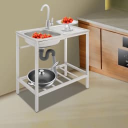 Freestanding Sink with Operation Countertop and Bottom Shelf Stainless Steel Kitchen Single Bowl Sink w/Faucet+Drainpipe 35*31cm