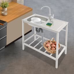 Freestanding Sink with Operation Countertop and Bottom Shelf Stainless Steel Kitchen Single Bowl Sink w/Faucet+Drainpipe 35*31cm