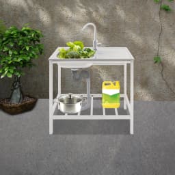 Freestanding Sink with Operation Countertop and Bottom Shelf Stainless Steel Kitchen Single Bowl Sink w/Faucet+Drainpipe 35*31cm