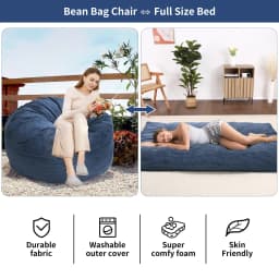 Giant Corduroy Bean Bag Chair Bed for Adults, 2-in-1 Convertible Floor Sofa to Mattress with Removable Washable Cover