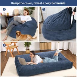 Giant Corduroy Bean Bag Chair Bed for Adults, 2-in-1 Convertible Floor Sofa to Mattress with Removable Washable Cover