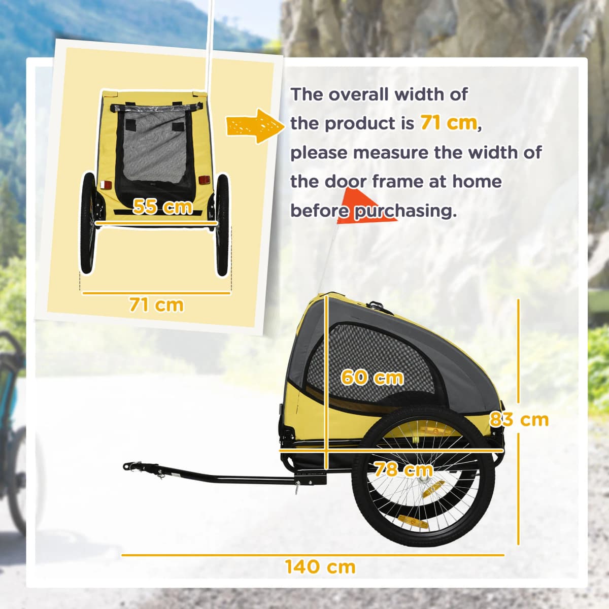 Dog trailer, load capacity 20kg, for medium-sized dogs, with mesh windows, tarpaulin, safety leash, 140x71x83cm, Oxford fabric