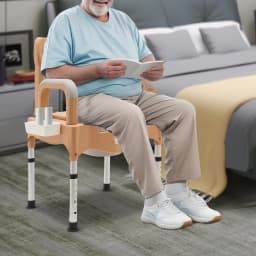 Portable Bedside Commodes Chair Adjustable Commode Toilet Chair Home Use for the Elderly, Disabled, etc Grey White/Khaki