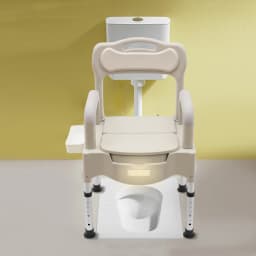 Portable Bedside Commodes Chair Adjustable Commode Toilet Chair Home Use for the Elderly, Disabled, etc Grey White/Khaki
