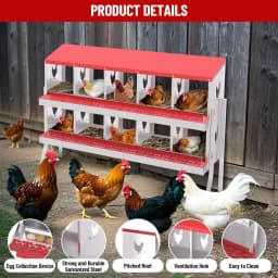 Chicken Nesting Box 10 Compartment Metal Nesting Box 10 Room Wall Mountable Nesting Boxes with Leg Galvanized Steel for Chicken
