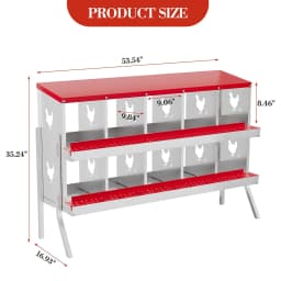 Chicken Nesting Box 10 Compartment Metal Nesting Box 10 Room Wall Mountable Nesting Boxes with Leg Galvanized Steel for Chicken