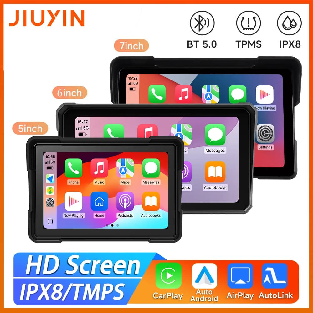 5/6/7"Motorcycle GPS Navigation Recorder Wireless CarPlay Android Auto Multimedia Player IP67 Waterproof Screen Bluetooth 2024 New