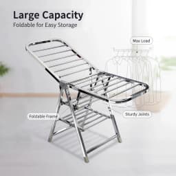 SAEIV Foldable stainless steel clothes rack with wings and shoe rack, height-adjustable, sturdy and durable, space-saving.