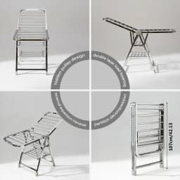 SAEIV Foldable stainless steel clothes rack with wings and shoe rack, height-adjustable, sturdy and durable, space-saving.