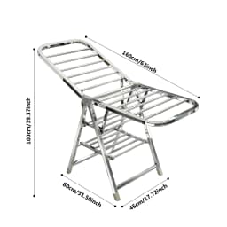 SAEIV Foldable stainless steel clothes rack with wings and shoe rack, height-adjustable, sturdy and durable, space-saving.