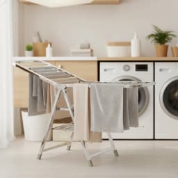 SAEIV Foldable stainless steel clothes rack with wings and shoe rack, height-adjustable, sturdy and durable, space-saving.