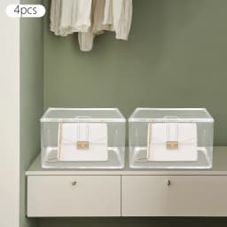 Modern 4Pcs Clear Handbag Storage Organizer PET Stackable Storage Display Boxes for Bedrooms, Walk-in Closets