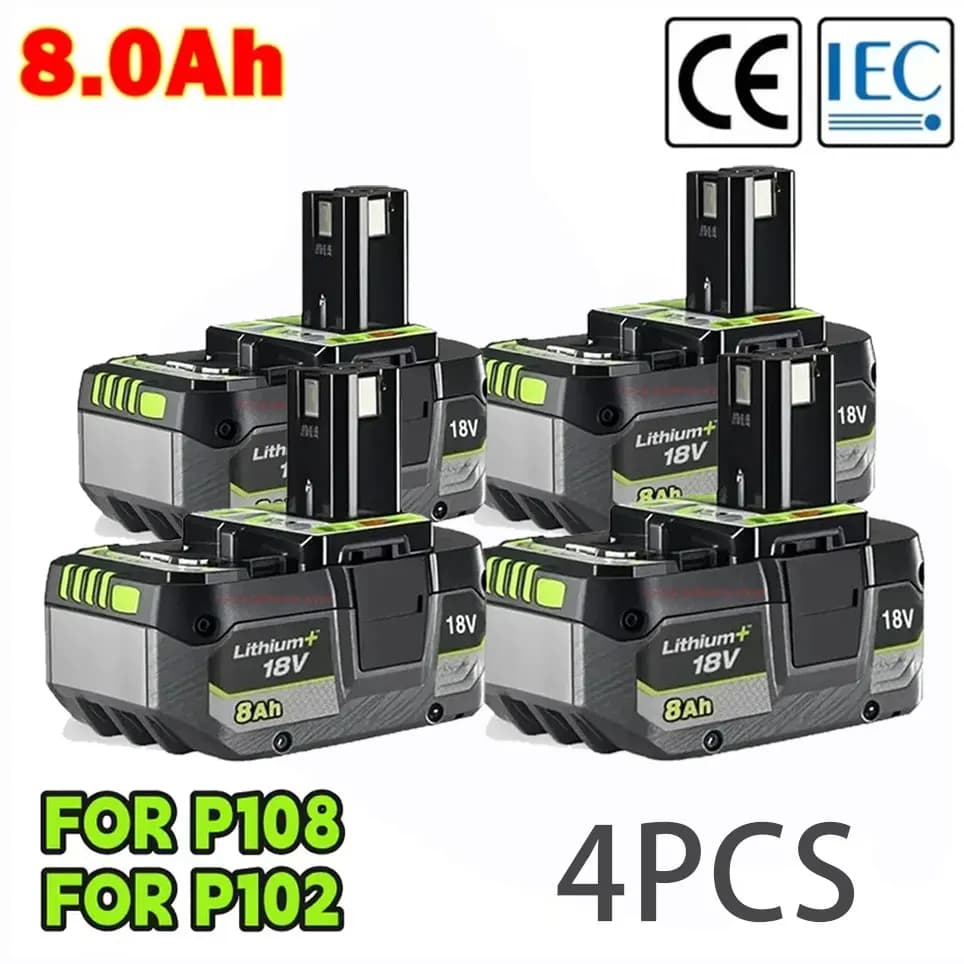 For Ryobi 18V 8.0AH lithium Battery 18V low self discharge, Suitable For all Tools 18V P104 P107 P108 RB18L50 RB18L20