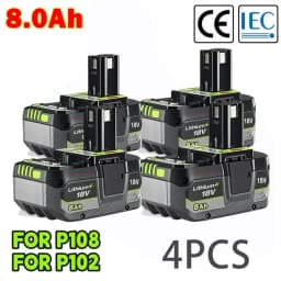 For Ryobi 18V 8.0AH lithium Battery 18V low self discharge, Suitable For all Tools 18V P104 P107 P108 RB18L50 RB18L20