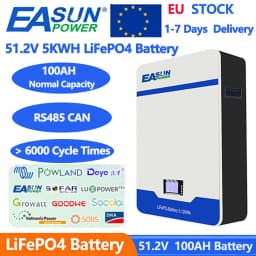 EASUN LiFePO4 48V 100AH Battery 6000+ Cycle Bluetooth 51.2V 5KW Lithium Battery Solar Energy Storage BMS For Inverter EU STOCK