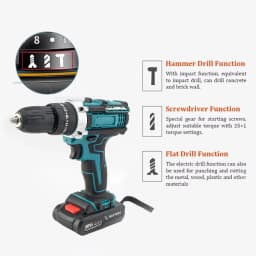 25+3 Torque Electric Impact Screwdriver Multifunctional Setting 2 Gear Speed Cordless Drill Electric Screwdriver with 2Batteries