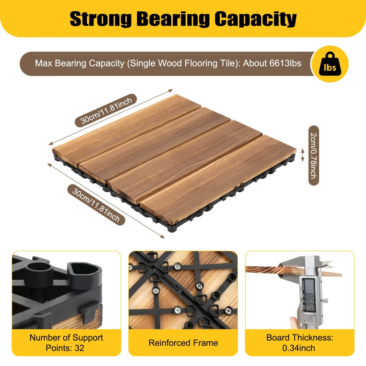 36Pcs 30*30CM Wood Flooring Tiles Camphor Pine Wood Hardwood Interlocking Patio Deck Tiles