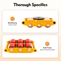 Heavy Duty Machinery Mover 8T Load 6 PU Wheels 43 Balls for 360° Rotation Steel PU Construction for Equipment Furniture Moving