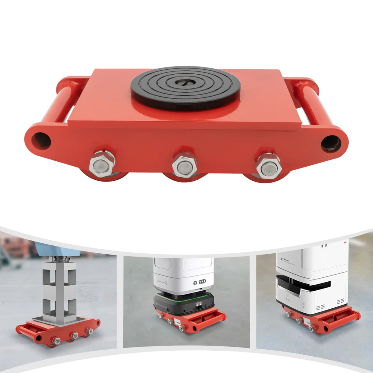 Heavy Duty Machinery Mover 8T Load 6 PU Wheels 43 Balls for 360° Rotation Steel PU Construction for Equipment Furniture Moving