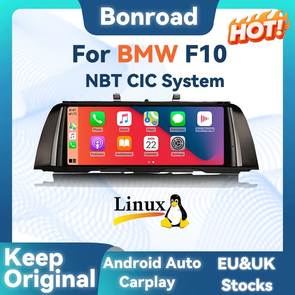 BONROAD 10.25'' Wireless Carplay Android Auto Audio Car Radio Linux system For BMW 5 Series F10 F11 NBT CIC System GPS Navigation Multimedia Touch Screen Mirrorlink Airplay Autolink