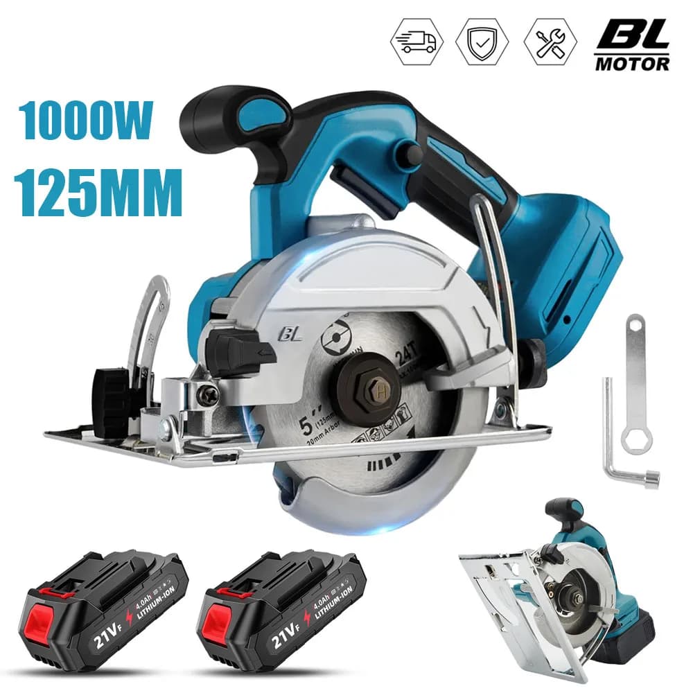 1000W 5-inch Brushless Electric Circular Saw 0-45° Adjustable Cutting Angle Suitable for Woodworking Tool Handheld Wood Saw