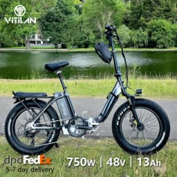 Vitilan U3 Folding Electric Bicycle Adults Mountain Bike with 48V 13Ah Removable Battery 20" x 3.0 Fat ebike
