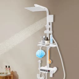 Led Display Rain Shower System White Wall Mounted Shower Panel Kit 10-100 ℃ /50-212 ℉