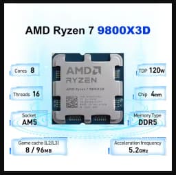 AMD Ryzen 7 9800X3D Processor 8-Core 16 Thread 104MB Game Cache Acceleration Frequency 9800X3D V-Cache Game Processor 5.2 GHz