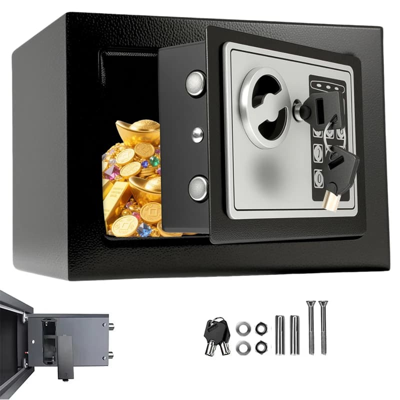 4.6L Safe Furniture Safe Double Bit Lock Iron Steel Safe with Lock Digit Security Case and 2 Keys for Business Cash Jewellery