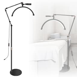 OWJHE 20W Floor LED Video Light Half-moon Shaped Fill Light 3000K-6000K Dimmable with Adjustable Metal Light Stand Phone Holder