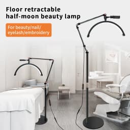 OWJHE 20W Floor LED Video Light Half-moon Shaped Fill Light 3000K-6000K Dimmable with Adjustable Metal Light Stand Phone Holder
