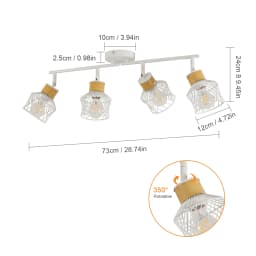 Industrial 4 Way White Ceiling Spotlights E27 Base Adjustable Angle Indoor Spot Light for Kitchen Living Room (NO Bulbs)