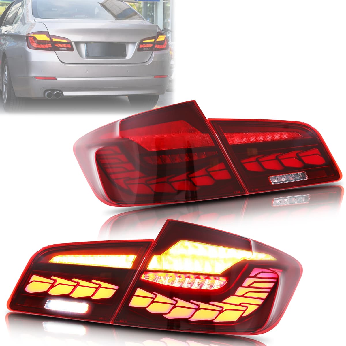LED Tail Lights for BMW 5-Series 2009-2016 F10 M5 Dynamic Animation Sequential Turn Signal Red Rear Lamps Assembly [Not Fit F11]