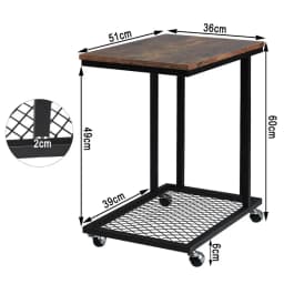 WOLTU C-shape Coffee Table Side End Table on Wheels with Grid Storage Shelf Industrial Laptop Table Nightstand with Metal Frame