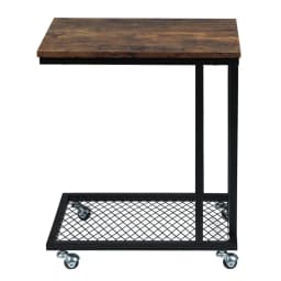 WOLTU C-shape Coffee Table Side End Table on Wheels with Grid Storage Shelf Industrial Laptop Table Nightstand with Metal Frame