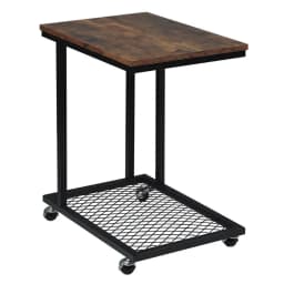 WOLTU C-shape Coffee Table Side End Table on Wheels with Grid Storage Shelf Industrial Laptop Table Nightstand with Metal Frame