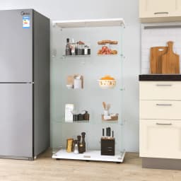 Comanlai Clear Display Stand, Tempered Glass Material, with 2-Door and 4 Shelves, Decorative Shelf, Wine Cabinet,for Living Room