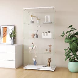 Comanlai Clear Display Stand, Tempered Glass Material, with 2-Door and 4 Shelves, Decorative Shelf, Wine Cabinet,for Living Room
