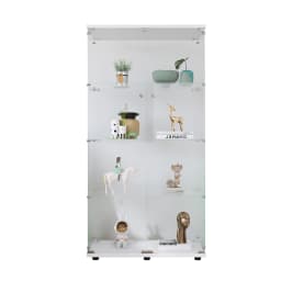 Comanlai Clear Display Stand, Tempered Glass Material, with 2-Door and 4 Shelves, Decorative Shelf, Wine Cabinet,for Living Room