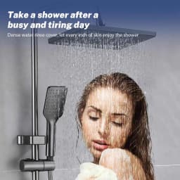 Shower Column, Stainless Steel Square Shower Set, ith Hand Shower Head and Rain Head, Adjustable Height Shower Bar