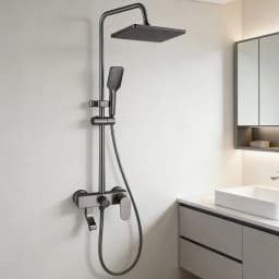 Shower Column, Stainless Steel Square Shower Set, ith Hand Shower Head and Rain Head, Adjustable Height Shower Bar