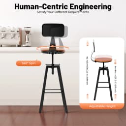 2PCS Kitchen Island Bar Stools Adjustable Height 92-112cm Home Bar Chair Solid Wood with Swivel Backrest Stool 100kg Capacity Ir