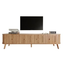 Walnut Wood TV Stand with 4 Cabinet Doors Golden Handles Wooden Legs and TV Panel Unique Design