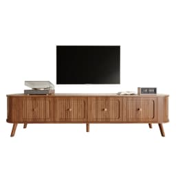 Walnut Wood TV Stand with 4 Cabinet Doors Golden Handles Wooden Legs and TV Panel Unique Design